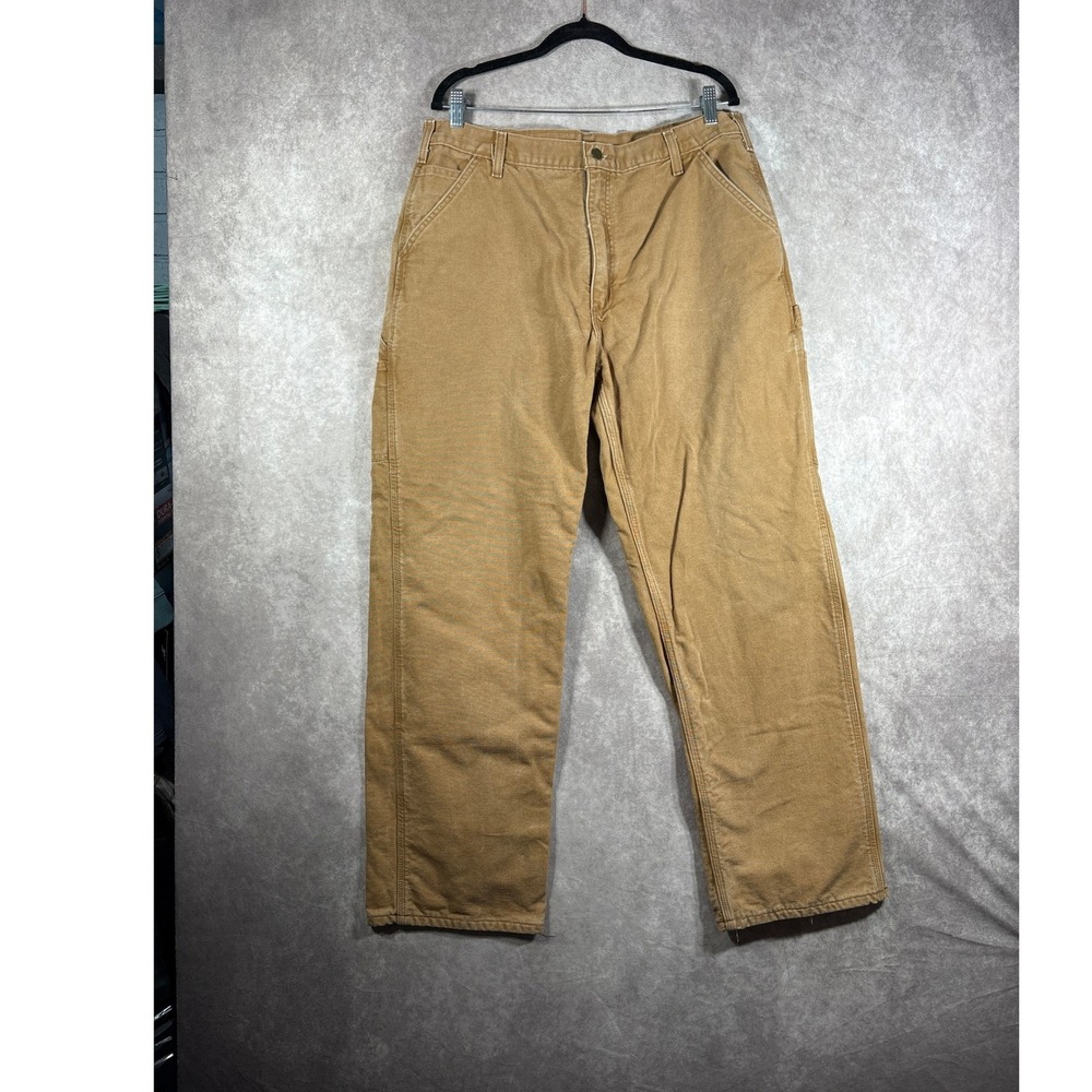 Carhartt Work Pants Mens 38x32 Brown B111 BRN Dungaree Fit Flannel Lined Duck